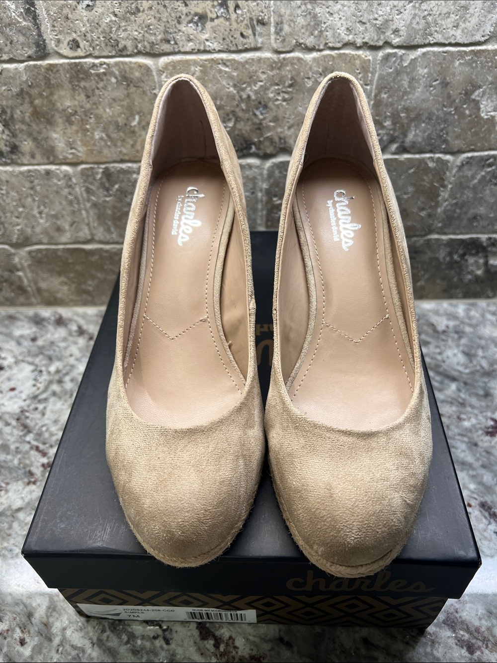 Charles by Charles David Nude Micro-Suede Espadrille Wedge Pumps - Picture 3 of 9
